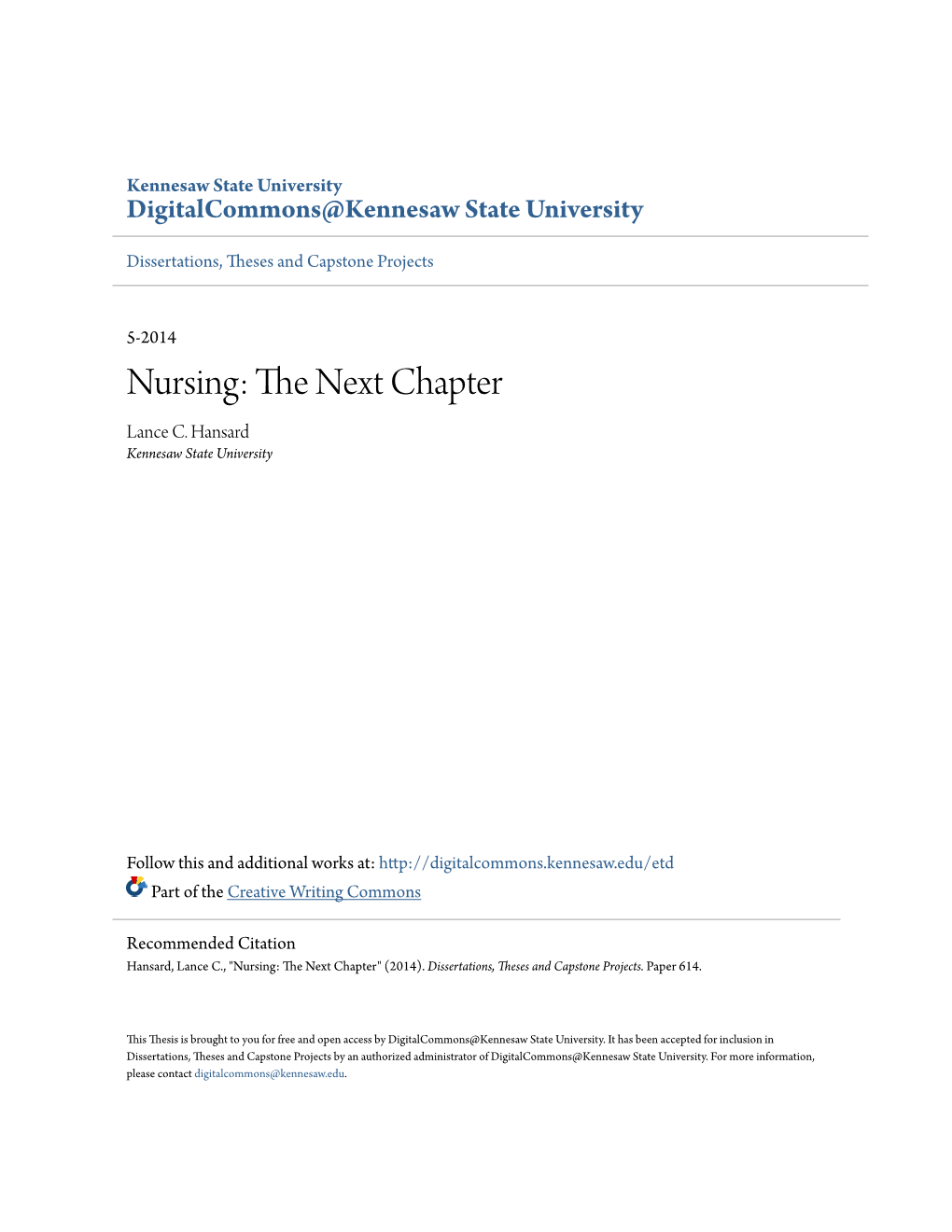 Nursing: the Next Chapter