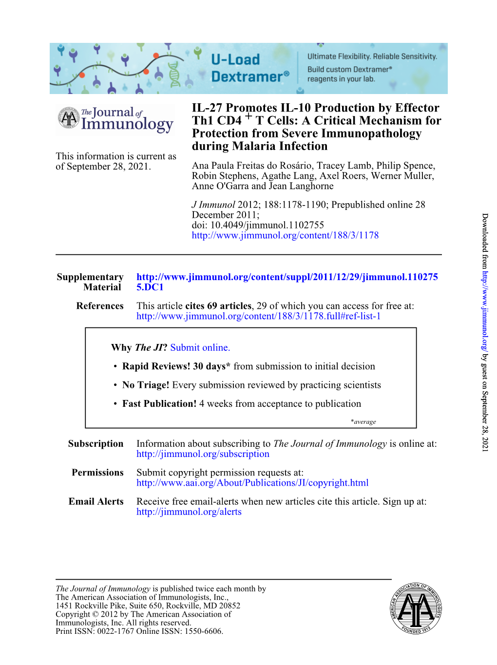 During Malaria Infection Protection from Severe Immunopathology T