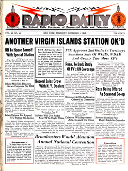 December 1, 1949 Ten Cents Another Virgin Islands Station Ok'd