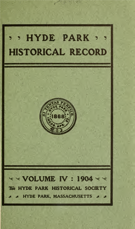 Hyde Park Historical Record (Vol