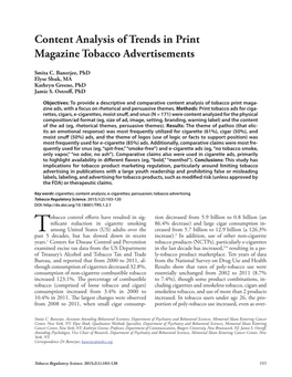 Content Analysis of Trends in Print Magazine Tobacco Advertisements