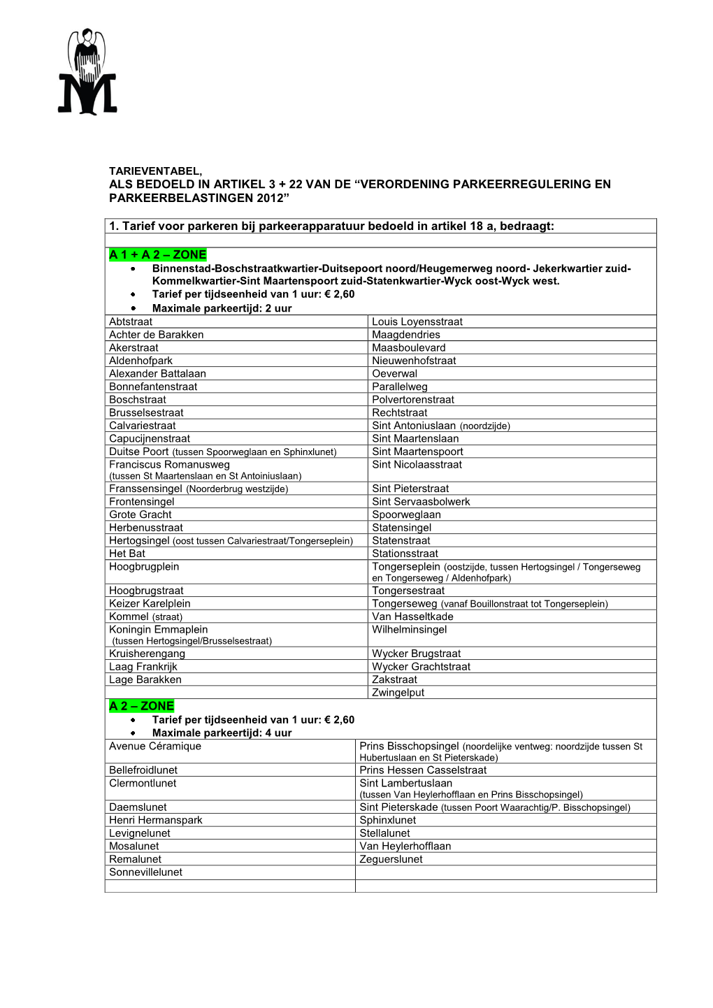 “Verordening Parkeerregulering En Parkeerbelastingen 2012”