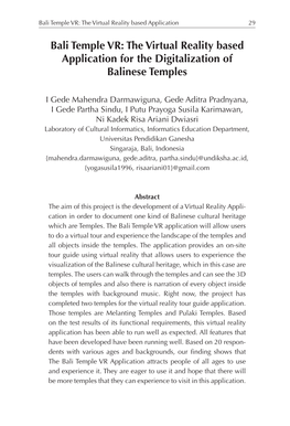 Bali Temple VR: the Virtual Reality Based Application 29