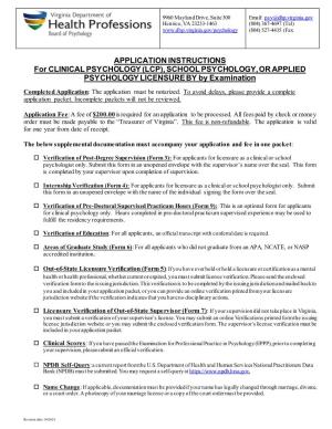 Application for Licensure by Examination for Clinical Psychology