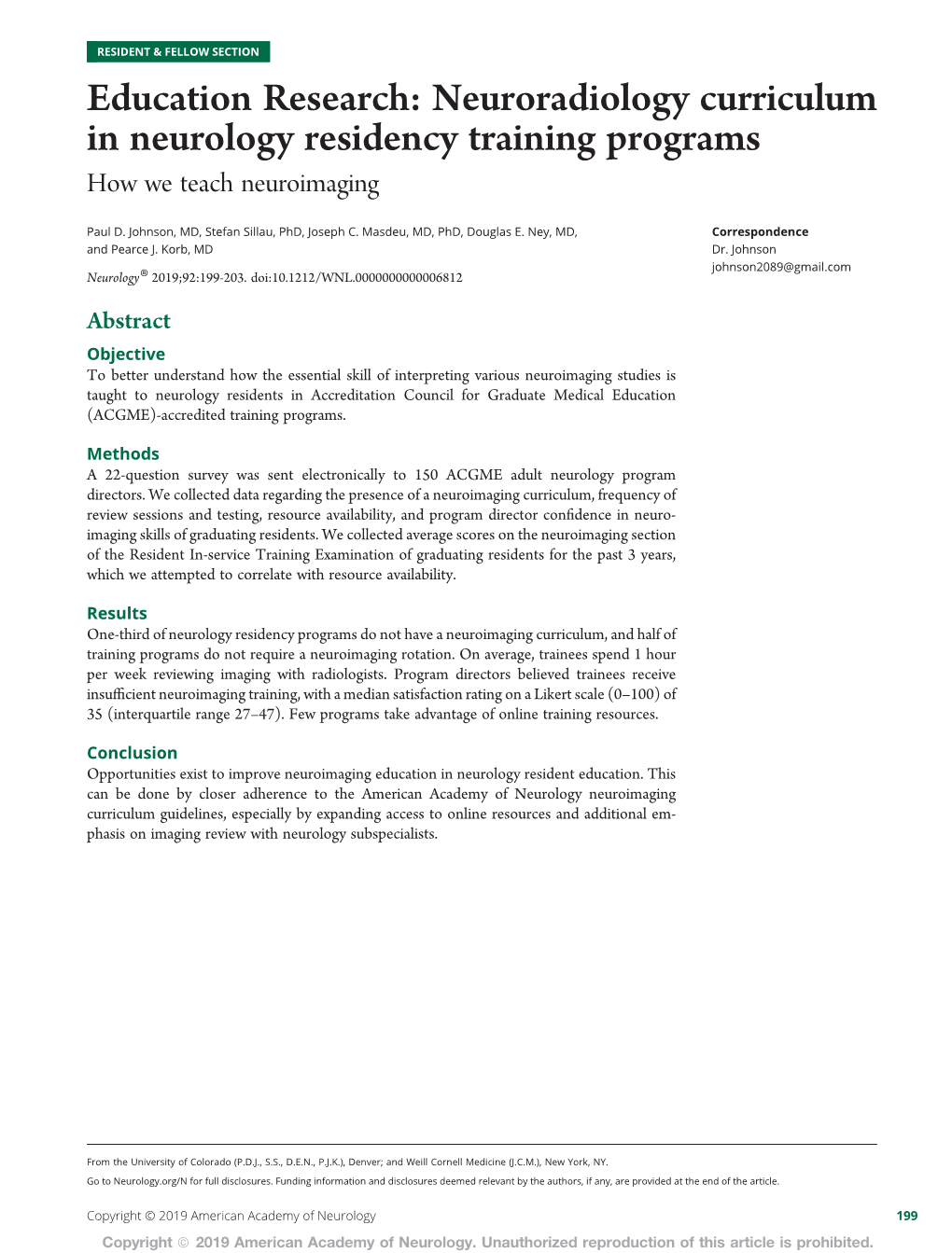 Neuroradiology Curriculum in Neurology Residency Training Programs How We Teach Neuroimaging