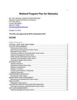 Wetland Program Plan for Nebraska