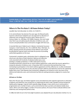 Where Is the Pro Rata V. All Sums Debate Today? Law360, New York (December 12, 2014, 11:17 AM ET)