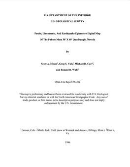 Faults, Lineaments, and Earthquake Epicenters Digital Map of the Pahute Mesa 30' X 60' Quadrangle, Nevada by Scott A
