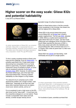 Higher Scorer on the Easy Scale: Gliese 832C and Potential Habitability 3 July 2014, by Sheyna Gifford