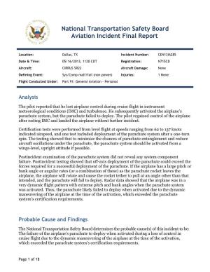 NTSB Aviation Incident Final Report