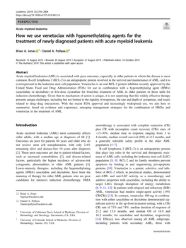 How We Use Venetoclax with Hypomethylating Agents for the Treatment of Newly Diagnosed Patients with Acute Myeloid Leukemia