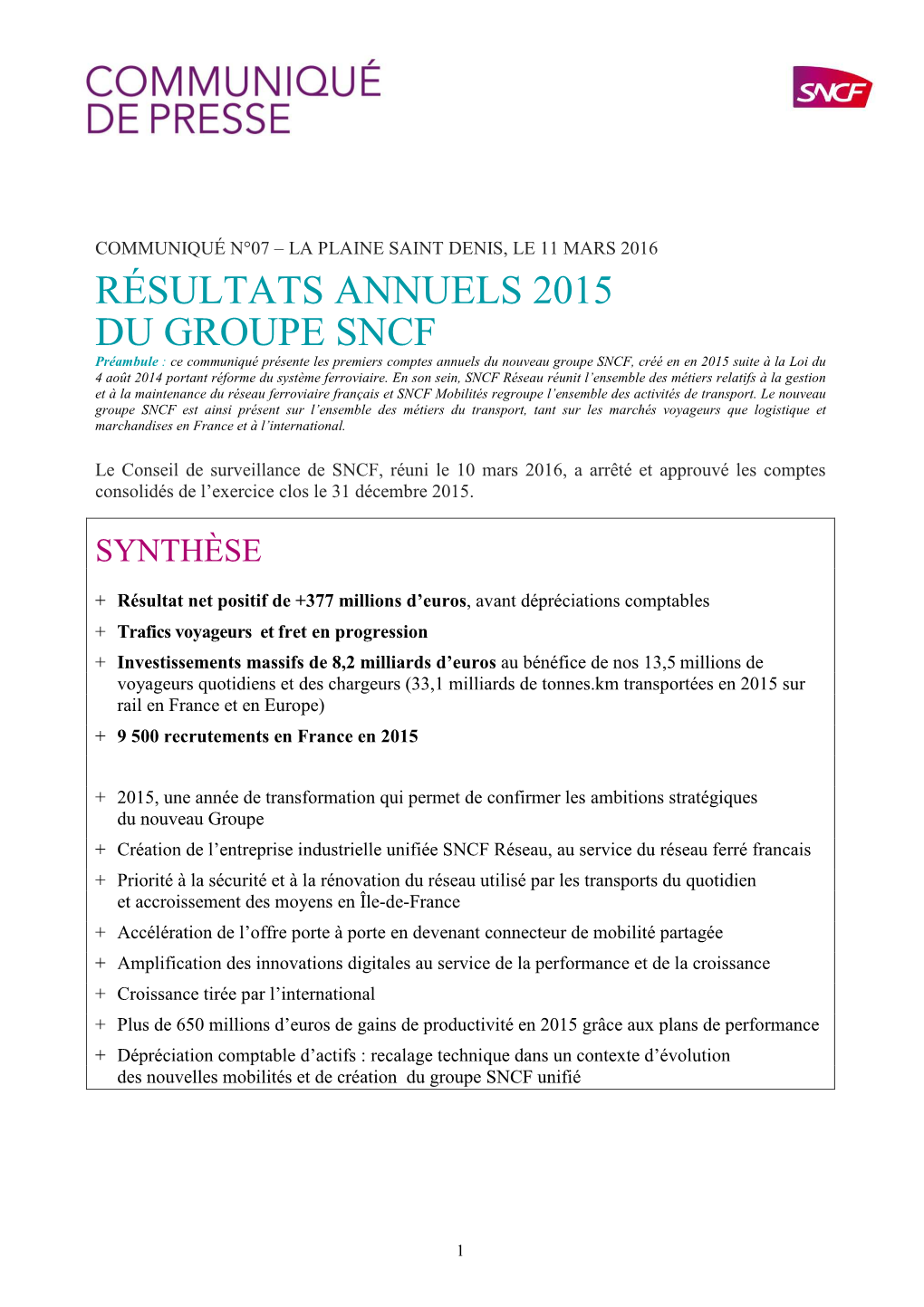 Groupe SNCF CP Résultats Annuels 2015 Vaxb 10 03 20H00