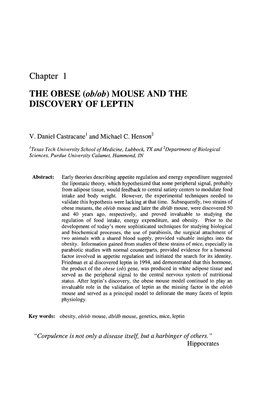 Chapter 1 the OBESE {Ob/Ob) MOUSE and the DISCOVERY of LEPTIN