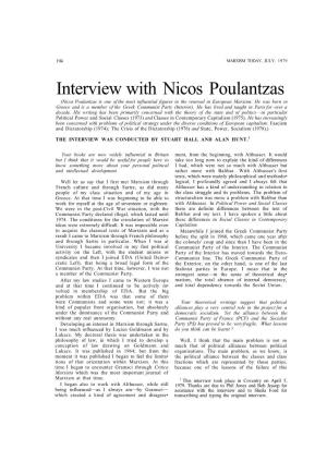 Interview with Nicos Poulantzas (Nicos Poulantzas Is One of the Most Influential Figures in the Renewal in European Marxism