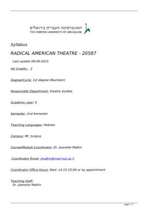 Syllabus RADICAL AMERICAN THEATRE - 20587
