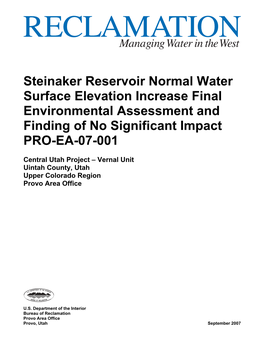 Steinaker Reservoir Resource Management Plan Final Environmental Assessment