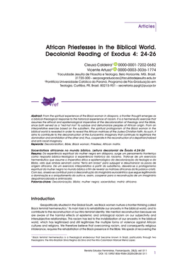 African P African Priestesses in the Biblical W Riestesses in the Biblical
