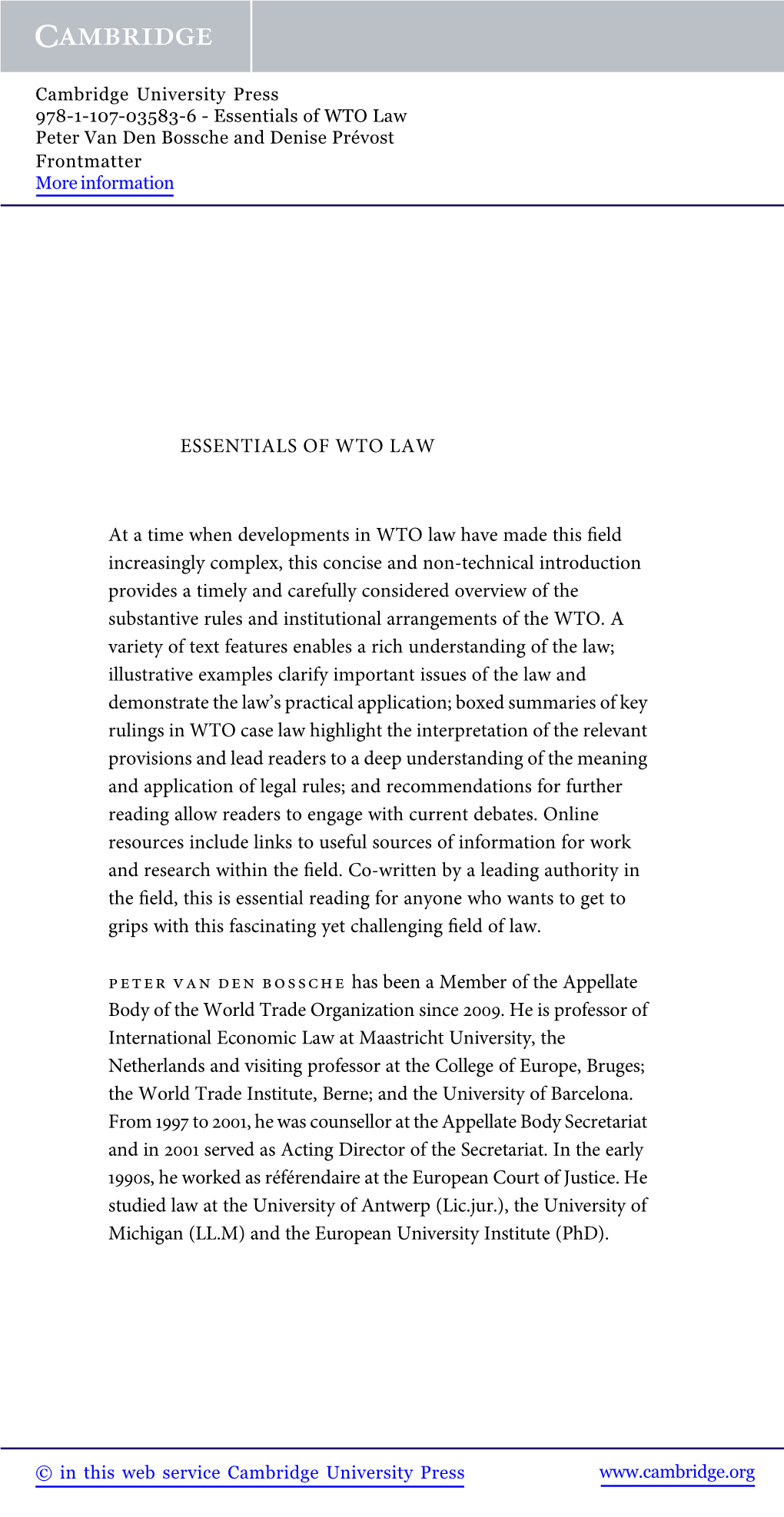 ESSENTIALS of WTO LAW at a Time When Developments in WTO Law