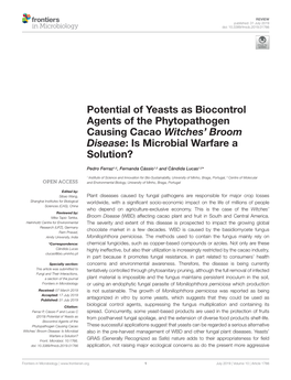 Potential of Yeasts As Biocontrol Agents of the Phytopathogen Causing Cacao Witches' Broom Disease