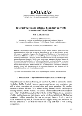 IDŐJÁRÁS Quarterly Journal of the Hungarian Meteorological Service Vol