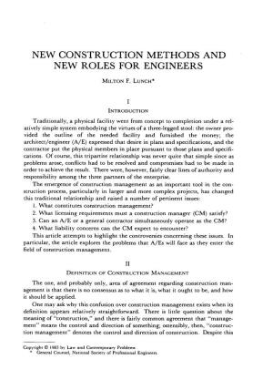New Construction Methods and New Roles for Engineers