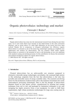 Organic Photovoltaics: Technology and Market