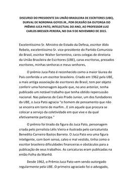 Discurso Do Presidente Da União Brasileira De Escritores