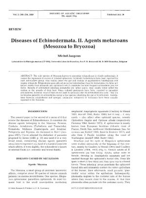 Diseases of Echinodermata. 11. Agents Metazoans (Mesozoa to Bryozoa)