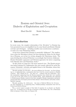 Zionism and Oriental Jews: Dialectic of Exploitation and Co-Optation