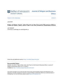 Fides Et Ratio: Saint John Paul II on the Ground of Business Ethics
