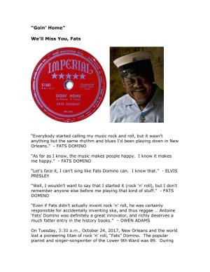 Fats Domino Goin' Home
