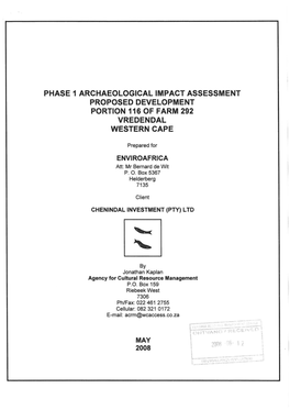 Proposed Development Portion 116 of Farm 292 Vredendal Western Cape