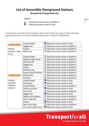 List of Accessible Overground Stations Grouped by Overground Line