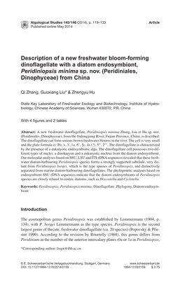 Description of a New Freshwater Bloom-Forming Dinoflagellate with a Diatom Endosymbiont, Peridiniopsis Minima Sp