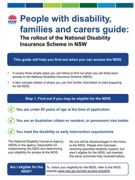 People with Disability, Families and Carers Guide: the Rollout of the National Disability Insurance Scheme in NSW