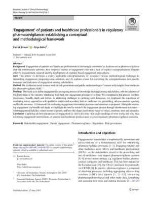 'Engagement' of Patients and Healthcare Professionals In