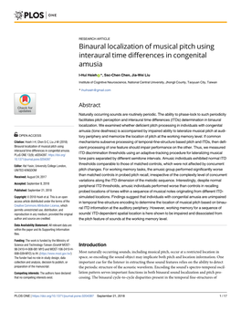 Binaural Localization of Musical Pitch Using Interaural Time Differences in Congenital Amusia