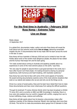 For the First Time in Australia – February 2018 Ross Kemp – Extreme Tales Live on Stage
