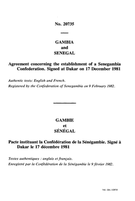 No. 20735 GAMBIA and SENEGAL Agreement Concerning The