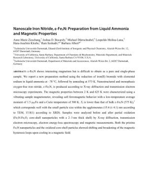 Nanoscale Iron Nitride, Ε-Fe3n: Preparation from Liquid Ammonia