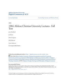 Abilene Christian University Lectures - Full Text Jerry Rushford