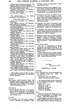 THE LONDON GAZETTE, 15 JANUAEY, 1915. George Duncan Macintyre Abbotts, 3Rd Dodington Resigns His Appointment