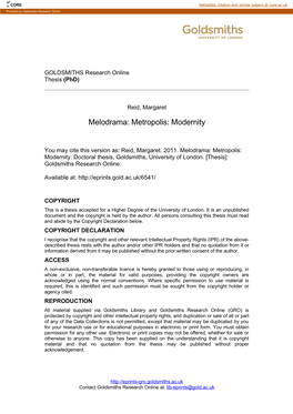 Melodrama: Metropolis: Modernity