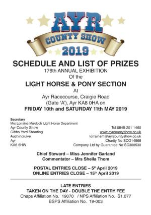Schedule and List of Prizes