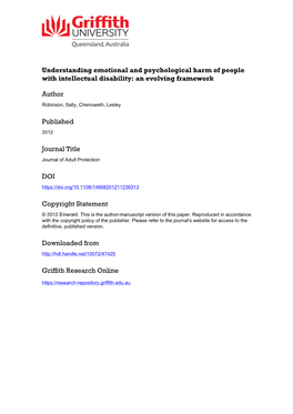 Understanding Emotional and Psychological Harm of People with Intellectual Disability: an Evolving Framework