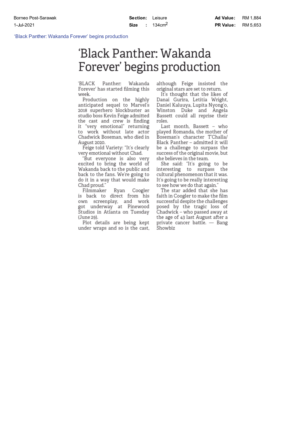 Borneo Post-Sarawak 'Black Panther: Wakanda Forever' Begins