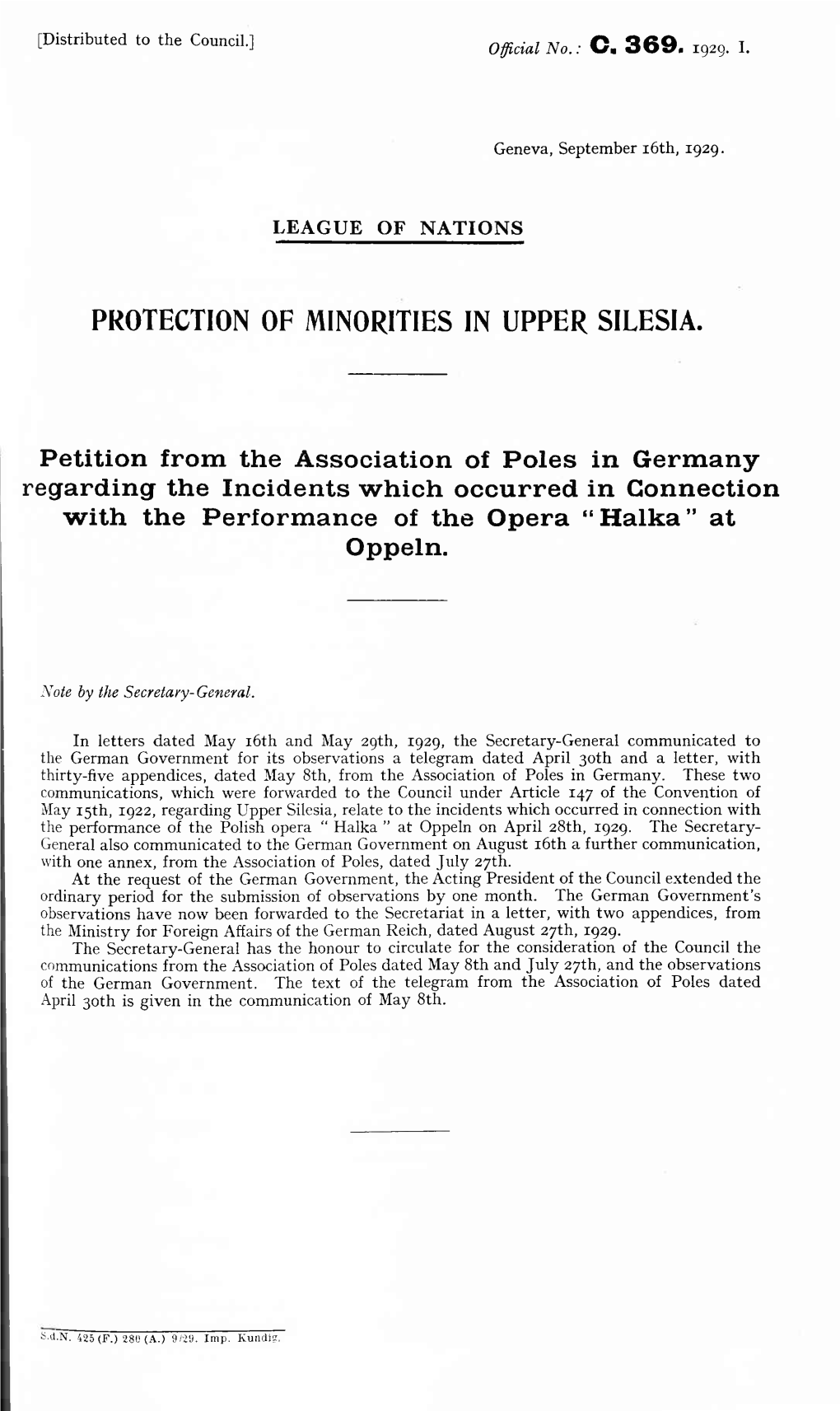 Protection of Minorities in Upper Silesia