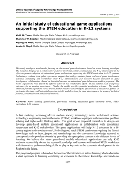An Initial Study of Educational Game Applications Supporting the STEM Education in K-12 Systems