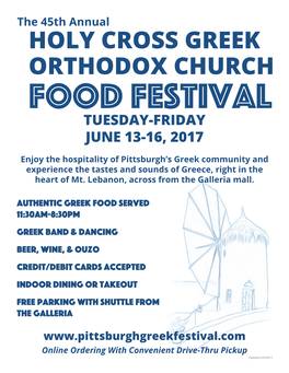 Holy Cross Greek Orthodox Church Food Festival Tuesday-Friday June 13-16, 2017