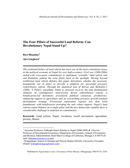 The Four Pillars of Successful Land Reform: Can Revolutionary Nepal Stand Up?